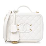 Chanel Filigree Vanity Case Gold-tone Small White