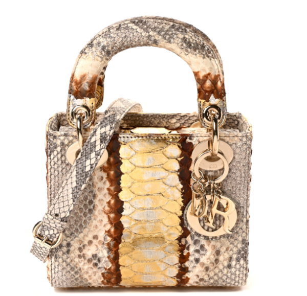 Snakeskin Mini Lady Dior Beige Gold