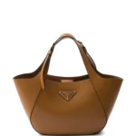 Prada medium triangle-logo tote caramel brown bag