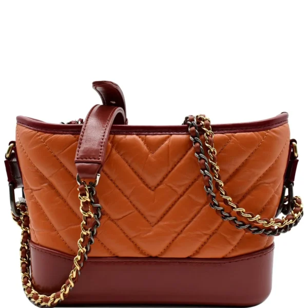 CHANEL Gabrielle Small Aged Calfskin Leather Hobo Orange Bag