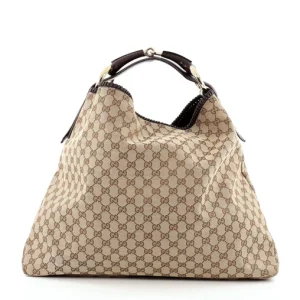 GUCCI GG Canvas Horsebit Large Hobo Bag