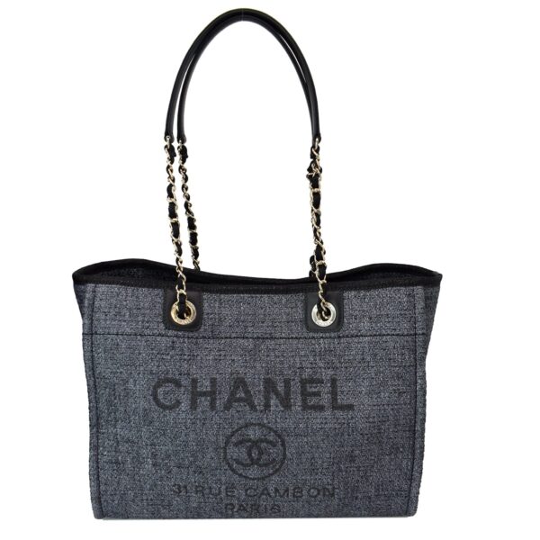 CHANEL Deauville Small Lurex Boucle Canvas Tote Grey Bag