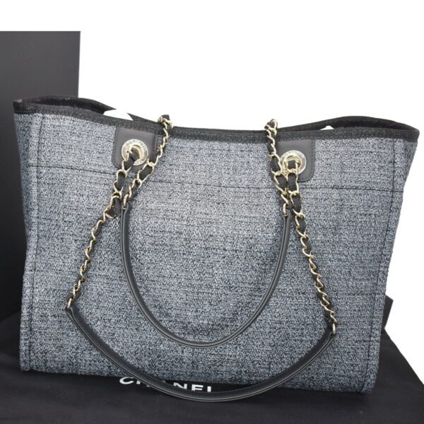 CHANEL Deauville Small Lurex Boucle Canvas Tote Grey Bag