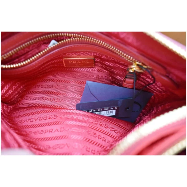 PRADA Tessuto Bandoliera Double Zip Nylon Crossbody Bag Red