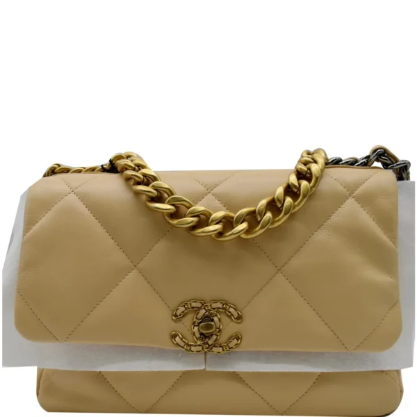 CHANEL 19 Large Lambskin Leather Nude Bag