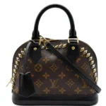 LOUIS VUITTON Studded Alma BB Monogram Macassar Canvas Brown Bag