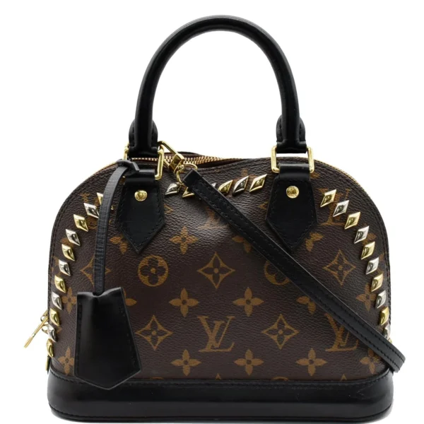 LOUIS VUITTON Studded Alma BB Monogram Macassar Canvas Brown Bag