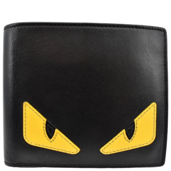 FENDI Monster Eyes Leather Wallet Black