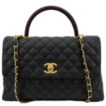 CHANEL  Small Coco Quilted Caviar Lizard Handle Black Bag