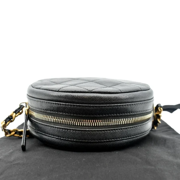 CHANEL Round Quilted Caviar Leather Clutch Crossbody Bag Black