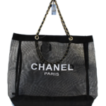 CHANEL Tote Bag - Mesh Black Travel Handbag Gold Chain