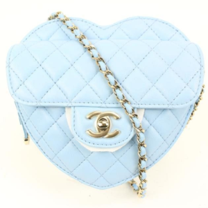 Chanel 22s Blue Quilted Lambskin CC in Love Large Heart Bag GHW