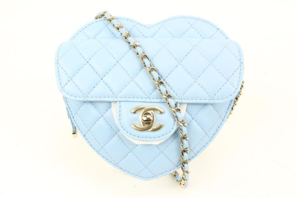 Chanel 22s Blue Quilted Lambskin CC in Love Large Heart Bag GHW