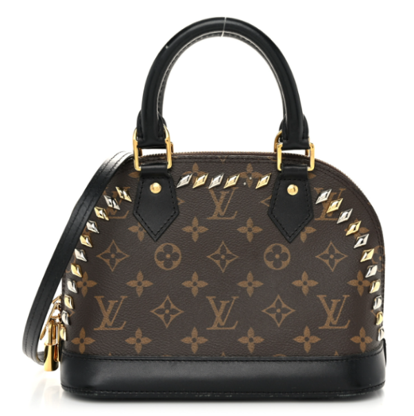 LOUIS VUITTON Studded Alma BB Monogram Macassar Canvas Brown Bag