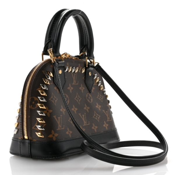 LOUIS VUITTON Studded Alma BB Monogram Macassar Canvas Brown Bag