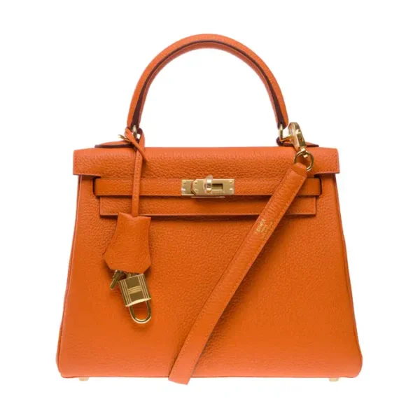 Hermes Kelly 20cm Bag In Orange Clemence Leather GHW