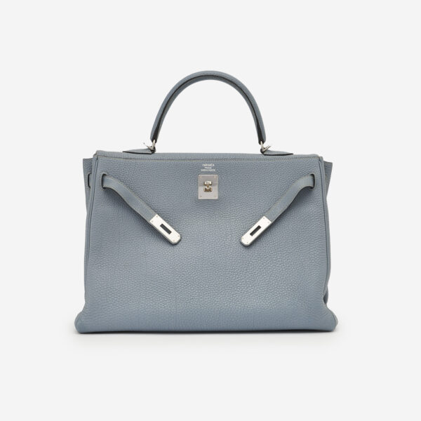 Hermes Kelly 20cm Bag In Blue Lin Clemence Leather