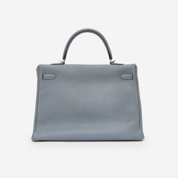 Hermes Kelly 20cm Bag In Blue Lin Clemence Leather