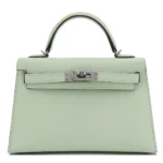 Hermes Kelly 20cm Bag In Vert Fizz Clemence Leather PHW