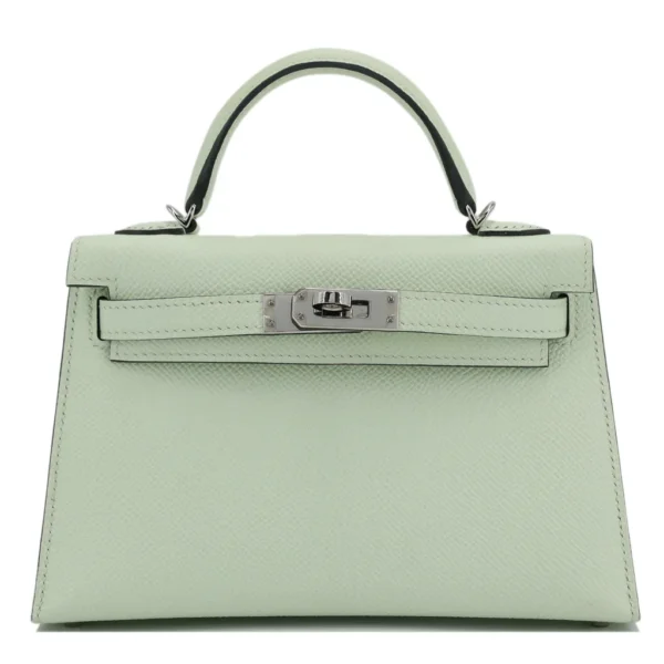 Hermes Kelly 20cm Bag In Vert Fizz Clemence Leather PHW