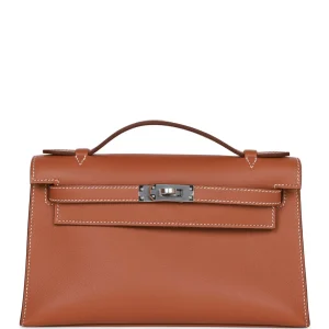 Hermès Kelly Pochette Gold Swift Palladium Hardware