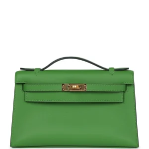 Hermès Kelly Pochette Vert Yucca Swift Gold Hardware