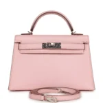 Hermes Kelly 20cm Bag In Pink Clemence Leather GHW