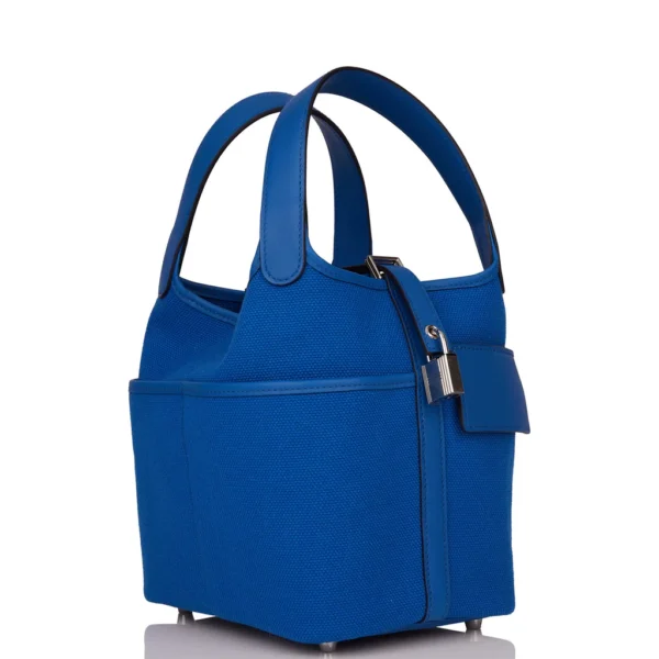 Hermès Picotin Cargo 18 Bleu France Swift and Toile Canvas Palladium