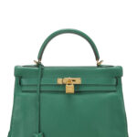 Hermes Kelly 20cm Bag In Vert Vertigo Clemence Leather PHW