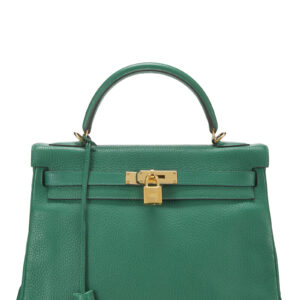 Hermes Kelly 20cm Bag In Vert Vertigo Clemence Leather PHW