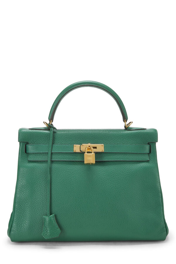 Hermes Kelly 20cm Bag In Vert Vertigo Clemence Leather PHW