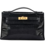 Hermès Black Niloticus Lizard Kelly Pochette Gold