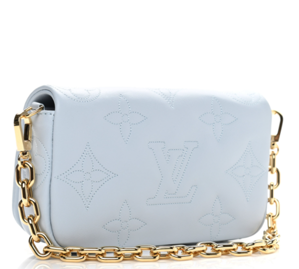 LOUIS VUITTON Calfskin Bubblegram Wallet On Strap Ice Blue