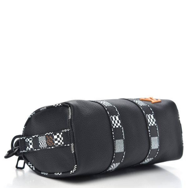 LOUIS VUITTON Calfskin Damier Distorted Keepall XS Black