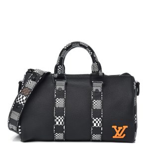 LOUIS VUITTON Calfskin Damier Distorted Keepall XS Black