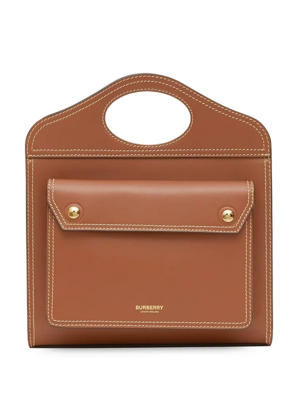 Burberry Mini Topstitch Detail Leather Pocket Bag