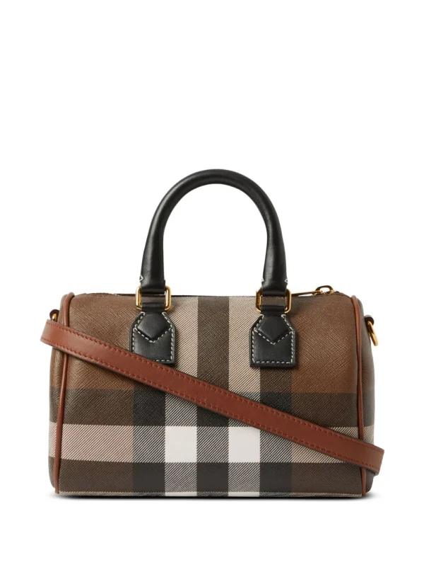 BURBERRY E-canvas Check Mini Bowling Bag Dark Birch Brown