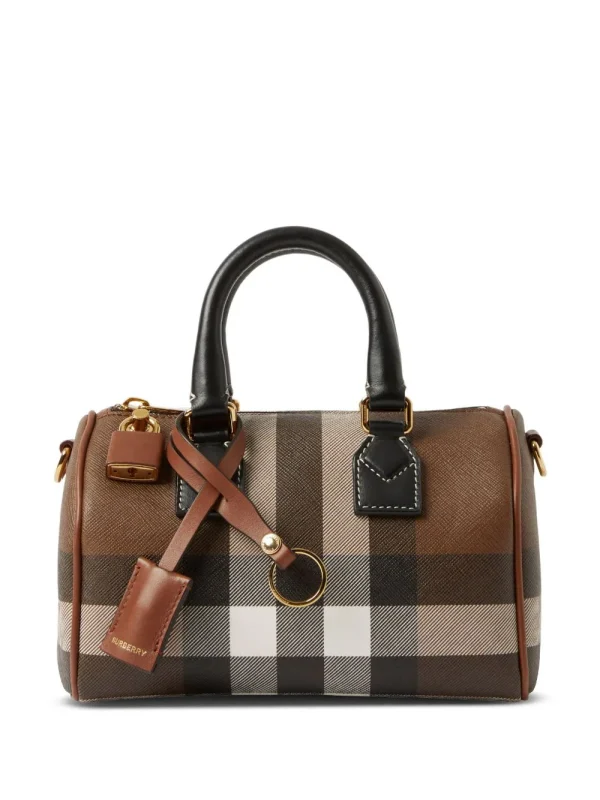 BURBERRY E-canvas Check Mini Bowling Bag Dark Birch Brown