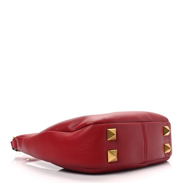 VALENTINO GARAVANI Calfskin Stud Sign Zip Hobo Rosso Valentino