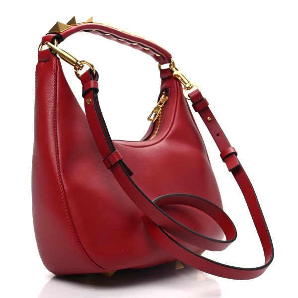 VALENTINO GARAVANI Calfskin Stud Sign Zip Hobo Rosso Valentino