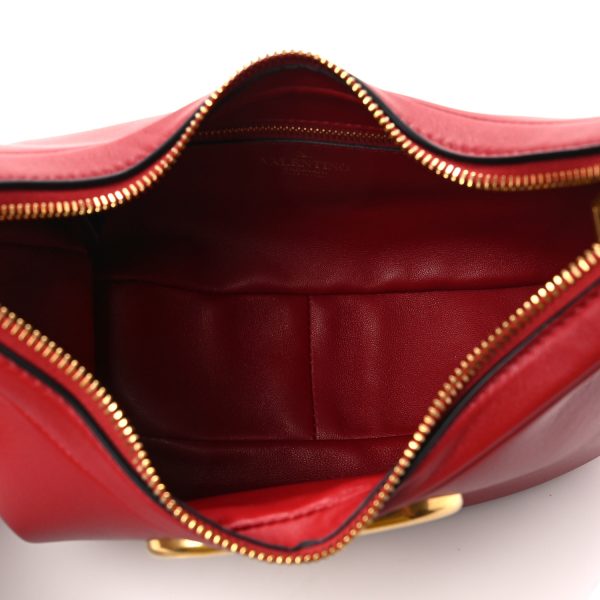 VALENTINO GARAVANI Calfskin Stud Sign Zip Hobo Rosso Valentino