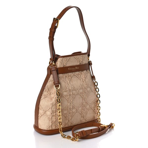 DIOR Raffia Calfskin Cannage C'est Dior Cannage Bucket Bag Natural