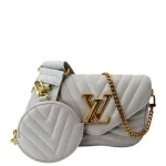 LOUIS VUITTON New Wave Multi Pochette Leather Chain Shoulder Bag Light Grey