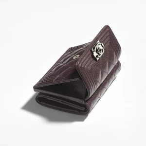 CHANEL SMALL FLAP WALLET Shiny Grained Metal Dark Brown