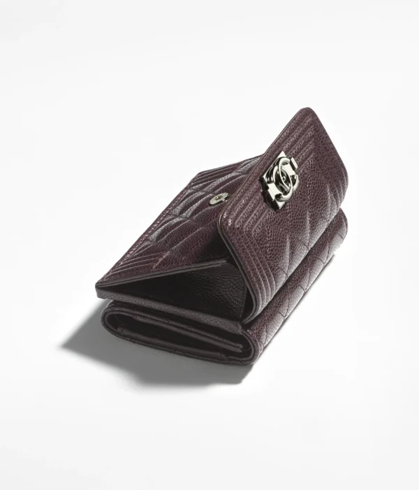 CHANEL SMALL FLAP WALLET Shiny Grained Metal Dark Brown