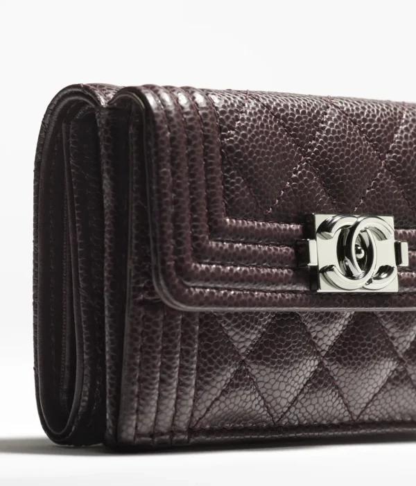 CHANEL SMALL FLAP WALLET Shiny Grained Metal Dark Brown