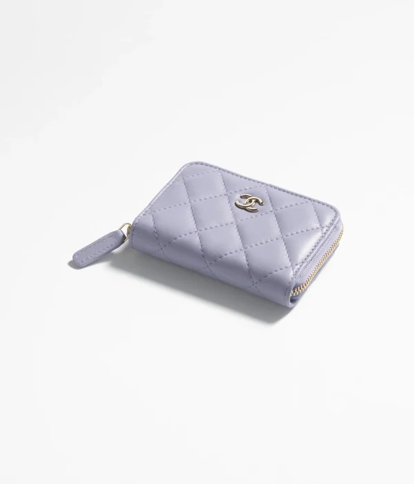 CHANEL CLASSIC ZIPPED COIN PURSE Lambskin Metal Light Purple