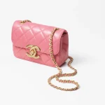 MINI FLAP BAG Shiny Lambskin & Gold-Tone Metal Pink