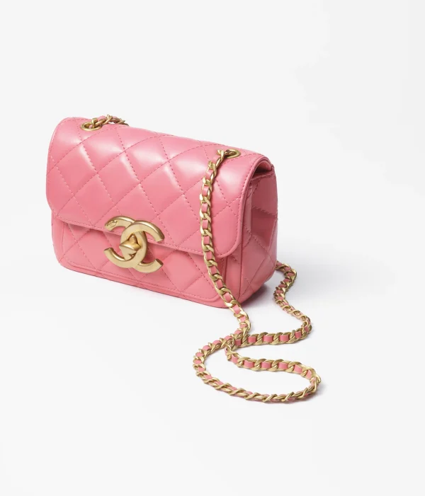 MINI FLAP BAG Shiny Lambskin & Gold-Tone Metal Pink