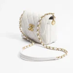 MINI FLAP BAG Grained Shiny Calfskin & Gold-Tone Metal White